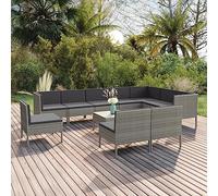 Mimdixy Juego de muebles de jardín de 11 piezas con cojines de polirratán, color gris, para jardín, terraza y balcón, paquete compacto y fácil de montar