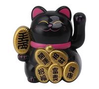 Mimdixy Lucky Cat Juego de Brazos para agitar, Brazo para agitar de Gato Chino con energía Solar de 2 Pulgadas, Mini Lindo Maneki Neko Feng Shui decoración para el hogar (Negra)