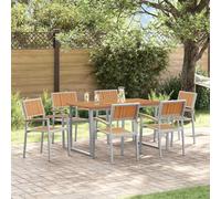 Mimdixy Mesa De Exterior Mesas De Conferencias,Conjunto de Comedor de Jardín 7 pcs Gris y marrón,Mesas para Interior y Exteriores,Terraza,Eventos y Celebraciones