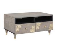 Mimdixy Mesas de centro, mesa de café, mesa auxiliar, mesa de café gris, 80 x 54 x 40 cm, madera de mango maciza, mesa de teléfono para dormitorio, salón, se puede montar rápidamente