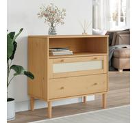 Mimdixy Senja - Armario auxiliar (80 x 40 x 80 cm, madera de pino, aspecto de ratán, color marrón