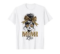 Mimi Life Leopard Coquette Bow Messy Bun Feliz Día de la Madre Camiseta