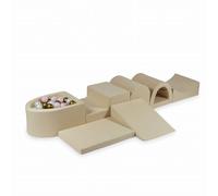 Mimii Parque infantil XXL de espuma con piscina de bolas beige (100 bolas: perla/rosa claro/oro viejo) - grandes bloques de construcción para retozar y escalar - bloques de construcción suaves para