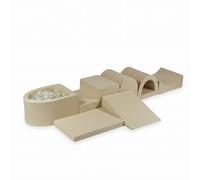 Mimii Parque infantil XXL de espuma con piscina de bolas beige (100 bolas: transparente/oro claro/ópalo) - bloques de construcción grandes para jugar y escalar - bloques de construcción suaves para