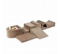 Mimii Parque infantil XXL de espuma con piscina de bolas Velvet Soft Beige oscuro (100 bolas: blanco/rosa claro/beige/oro viejo) - grandes bloques de construcción para trepar y escalar - bloques de
