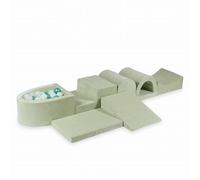 Mimii Parque infantil XXL de espuma con piscina de bolas Velvet Soft Light Mint (100 bolas: menta/ópalo/turquesa metalizada), bloques de construcción grandes para retozar y escalar, bloques de