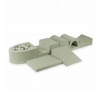 Mimii Parque infantil XXL de espuma con piscina de bolas Velvet Soft Light Mint (100 bolas: oro claro/ópalo/plata) - bloques de construcción grandes para trepar y escalar - bloques de construcción