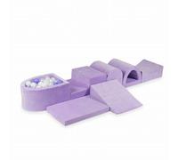 Mimii Parque infantil XXL de espuma con piscina de bolas Velvet Soft Violet (100 bolas: blanco/perla/brezo) - grandes bloques de construcción para retozar y escalar - bloques de construcción suaves