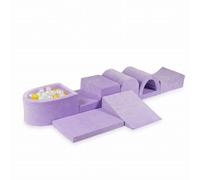 Mimii Parque infantil XXL de espuma con piscina de bolas Velvet Soft Violet (100 bolas: perla/rosa claro/amarillo/menta clara) - bloques de construcción grandes para retozar y escalar - bloques de