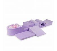 Mimii Parque infantil XXL de espuma con piscina de bolas Velvet Soft Violeta (100 bolas: Transparente/Blanco/Rosa Claro/Rosa Polvo) - Grandes bloques de construcción para trepar y escalar - Bloques de