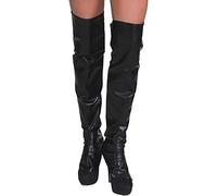 MIMIKRY Calentadores por encima de la rodilla de piel sintética negra para hombre y mujer, pirata, Steampunk, Halloween, talla L/XL (para hombre)