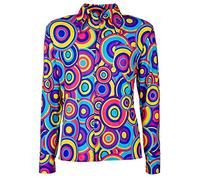MIMIKRY Camisa retro para hombre, diseño de círculos de los años 70, manga larga, talla L/XL