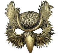 MIMIKRY Media máscara de búho malvado con pájaro, máscara de búho fantasmal Commedia dell'arte Halloween, color: dorado