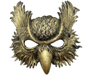 MIMIKRY Media máscara de búho malvado con pájaro, máscara de búho fantasmal Commedia dell'arte Halloween, color: dorado