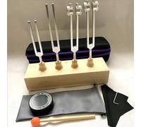 MIMIRACLE Horquillas de afinación de resonancia para curación, juego completo con tenedores con peso y sin peso (128 Hz, 136 Hz, 256 Hz, 384 Hz), resonador de madera y activador de disco de hockey,