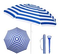 MIMOCASA Sombrilla Playa Grande 220 cm, Protección UV+50, Sombrilla Antiviento, Soporte Metálico, Mástil Inclinable y Regulable Altura, Bolsa Transporte y Soporte Arena