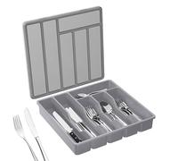 Mimoqk Bandeja para utensilios de cocina, divisor organizador de cajones, inserto de almacenamiento transparente, caja de compartimento para cubiertos, ahorro de espacio, solución de almacenamiento de