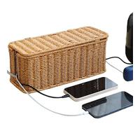 Mimoqk Cable Organizer Box, Cord Management Box, Charging Basket, Hand-woven Cable Box, Basket Charging Station with Lid for TV, Computer, and USB Hub Cord Management Tidy Desk or Living Room
