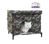 Mimoqk - Casa para gatos al aire libre, aislado e impermeable, base elevada para gatos al aire libre, resistente a las inclemencias del tiempo, con ventana transparente, para perros, gatitos, pollos