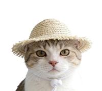 Mimoqk Cat Hat, Handmade Straw Costume, Woven Pet Hat with Cute Design, Cat Hats for Cosplay Party Home Travel, Pets Supplies, Pet Hat for Puppy Kitten Small Medium Outdoor Walking Picnic Camping