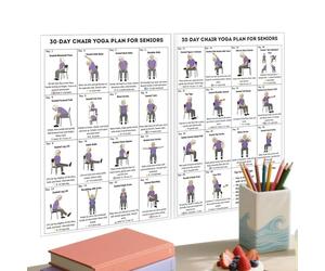 Mimoqk Chair Yoga Poster, Senior Fitness Chart, Seated Exercise Guide, Print, Easy Read Layout, 7.99x10 Inches, Stretch Routine Wall Guide for Elderly Seated Workout Bedroom Dormitory Home