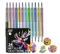 Mimoqk Coloring Pens, 12 Pieces 24-Color Waterproof Soft Tip, Oil Paint Pens use with Scrapbook Supplies, Versatile Markers for Paper Glass Wood Fabric, Art Accessories, Creative Pen for Kids Adults