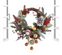 Mimoqk Coronas de Navidad para puerta delantera, guirnalda decorativa de recuerdo, decoración de pared, corona de puerta de Navidad al aire última intervensión, para invierno, garaje, exterior