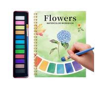 Mimoqk Cuaderno de trabajo de acuarela, libro de práctica de acuarela, con pinturas de 12 colores y juego de pinceles, kit de dibujo creativo, suministros de pintura fáciles de usar para libro de