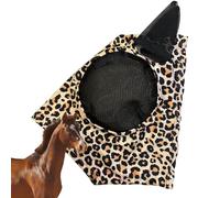 Mimoqk Cubierta para moscas para caballos, estampado de leopardo, suministros ecuestres, transpirable, antimoscas, protección facial para caballos, cómoda para montar al aire libre