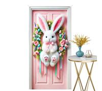 Mimoqk Easter Bunny Door Cover, Spring Cute Decor, Easter Door Banner with Happy Design, Holiday Party Home Banner for Thanksgiving Indoor Outdoor, Seasonal Decoration, Bunny Banners for Home