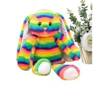 Mimoqk Easter Bunny Toy, Rainbow Plush Bunny, 13.78 Inch Soft Striped Stuffed Animal, Cute Bunies Home Decor for Bedroom Playroom Living Room, Kids Gift Set, Plush Animal Fun for Family