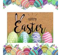 Mimoqk Easter Door Mat, Spring Bunny Welcome Rug, no deslizable al aire libre piso mate, diseño de dibujos animados lindo y resistente a la intemperie, (18x30 inch), Holiday Home Decor
