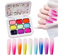 Mimoqk Gel Polish, Gradiente Nail Paint, 9-Color Patting Palet, Creativo Art Design Set, Smooth Textura Pulish with Sponge Applicators for Girls Manicure Painting Use