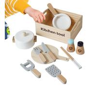 Mimoqk Kid Kitchen Set de 10 piezas Wooden, Pretend Cooking Set with Realistic Design, Play Kitchens Sets for Children, Kids Toy, Kitchen Sets for Birthday Christmas Home Indoor Role Play