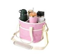 Mimoqk plegable Drink Carrier, Leak Proof Tote, Four Compartment Organizer, Portable Beverage Holder, for Coffee Water Picnic Travel Snack Beach Office Gym Family Use Reusable Lightweight Bag, rosa