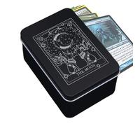 Mimoqk Tarot Card Case, Fortune Telling Box, Small Metal Holder with Moon Sun Design, Mystical Keepsake Container, Ideal para tarjetas, joyas, cristales, viajes, gift, decoración
