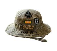 Mimoqk Veteran Bucket Hat, Embroidered Flag Cap, Adjustable Patriotic Wear, Vietnam Service Headwear, for Walking Hiking Camping Gatherings Outdoor Events Travel Everyday Use Support