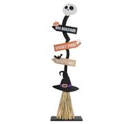 Mimoqk Witch Broom, Witches Wood Sign, Rustic Halloween Decor, Spooky Room Ornament Accent, Colgar Display Piece, 1-Pack, for Porch Lawn Door Garden Bedroom Farmhouse Use More