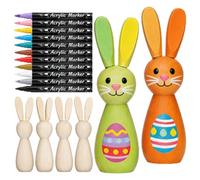 Mimoqk Wooden Easter Bunny, Seasonal Craft Decoration, Rabbit Figure with Paintable, Figurita Kit with Creative Materials, Arts and Crafts Accessory, Paint Your Own Bunny for Home Projects