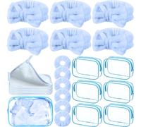 Mimorou 24 piezas de suministros de fiesta de spa, suministros de fiesta de maquillaje, diademas de spa para niñas, 6 diademas de spa, 6 coleteros de terciopelo, 6 paños desmaquillantes, 6 bolsas de
