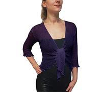 Mimosa - Bolero de ganchillo para mujer, con o sin brillo, muy elástico, de encaje tipo red, lazo en la cintura, bolero abierto estilo cárdigan, tallas 34-56 UE, Morado, Un tamaño Plus