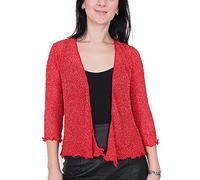 Mimosa Señoras Mujeres Crochet Bolero Brillo y Liso de Encaje Elastico Cardigan Abierto (Talla Unica ES 36-44, Red/Gold)