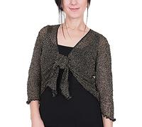 Mimosa Señoras Mujeres Crochet Bolero Brillo y Liso de Encaje Elastico Cardigan Abierto (Talla Unica ES 36-44, Black/Gold)
