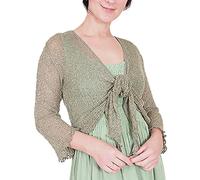 Mimosa Señoras Mujeres Crochet Bolero Brillo y Liso de Encaje Elastico Cardigan Abierto (Talla Unica ES 36-44, Khaki/Gold)