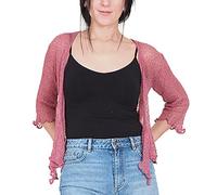 Mimosa Señoras Mujeres Crochet Bolero Brillo y Liso de Encaje Elastico Cardigan Abierto (Talla Unica ES 36-44, Rosa)