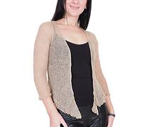 Mimosa Señoras Mujeres Crochet Bolero Brillo y Liso de Encaje Elastico Cardigan Abierto (Talla Unica ES 36-44, Fawn)
