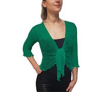 Mimosa Señoras Mujeres Crochet Bolero Brillo y Liso de Encaje Elastico Cardigan Abierto (Talla Unica ES 36-44, Ocean Green)
