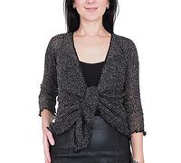 Mimosa Señoras Mujeres Crochet Bolero Brillo y Liso de Encaje Elastico Cardigan Abierto (Talla Unica ES 36-44, Black/Silver)