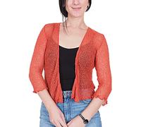 Mimosa Señoras Mujeres Crochet Bolero Brillo y Liso de Encaje Elastico Cardigan Abierto (Talla Unica ES 36-44, Burnt Orange)
