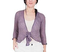 Mimosa Señoras Mujeres Crochet Bolero Brillo y Liso de Encaje Elastico Cardigan Abierto (Talla Unica ES 36-44, Purple Gold)